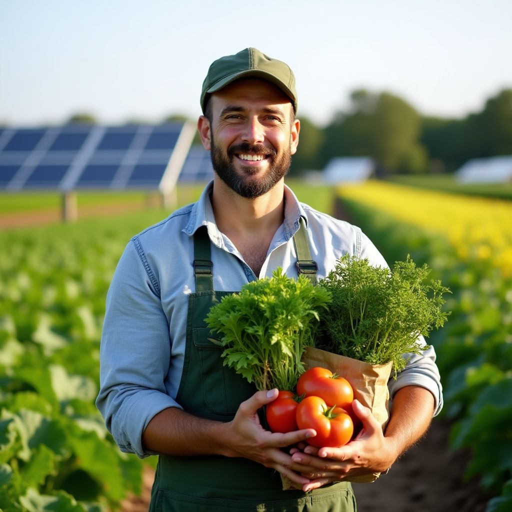 Farmer with sustainable crop